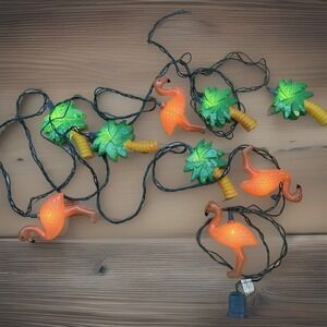 Noma 7 Blow Mold Plastic Palm Tree Flamingo Patio RV Camping Tiki String Lights